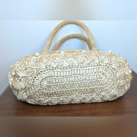 VTG Raffia Beaded Purse Eclectic Grandma Coastal Countryside Fairy Garden Girl - Picture 4 of 9
